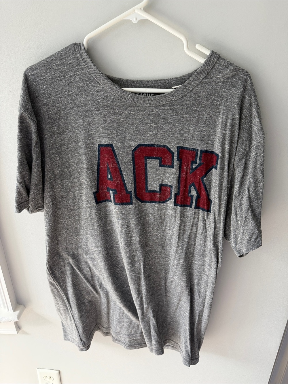 League Kids Heather Gray Tee with Red Block Letters